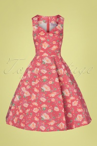 Topvintage Boutique Collection - TopVintage exclusive ~ Eliane Floral Swing Dress Années 50 en Corail 4
