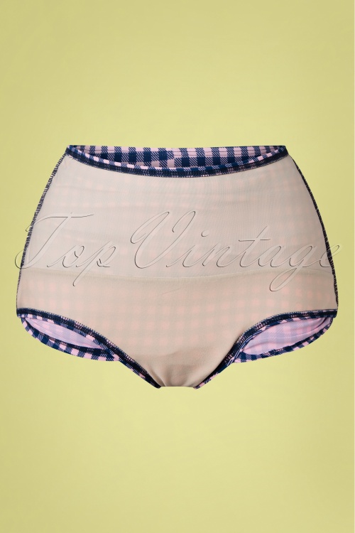 Esther Williams - 50s Classic Gingham Bikini Pants in Pink and Blue 3