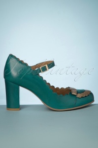 La Veintinueve - 60s Penelope Leather Pumps in Turquoise and Beige 4
