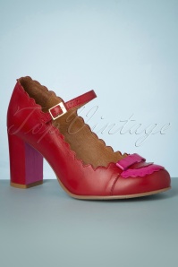 La Veintinueve - 60s Penelope Leather Pumps in Red and Pink 2