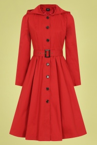 Collectif Clothing - Sarah Hooded Trench Coat Années 50 en Rouge