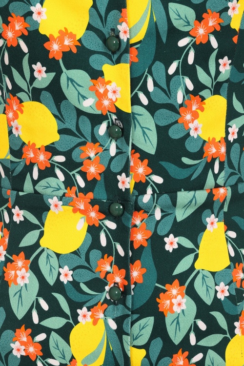 Collectif Clothing - 50s Jenifer Lemon Bloom Pencil Dress in Teal 3