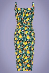 Collectif Clothing - Jenifer Lemon Bloom Pencil Dress Années 50 en Bleu Sarcelle 4