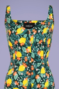 Collectif Clothing - Jenifer Lemon Bloom Pencil Dress Années 50 en Bleu Sarcelle 2