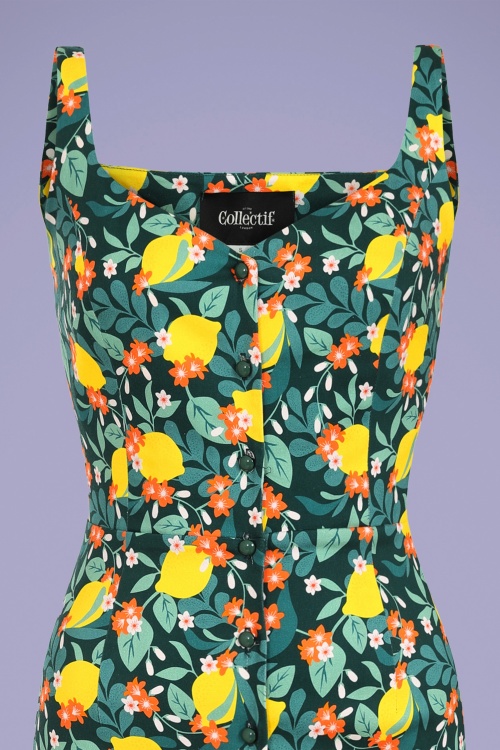 Collectif Clothing - Jenifer Lemon Bloom Pencil Dress Années 50 en Bleu Sarcelle 2