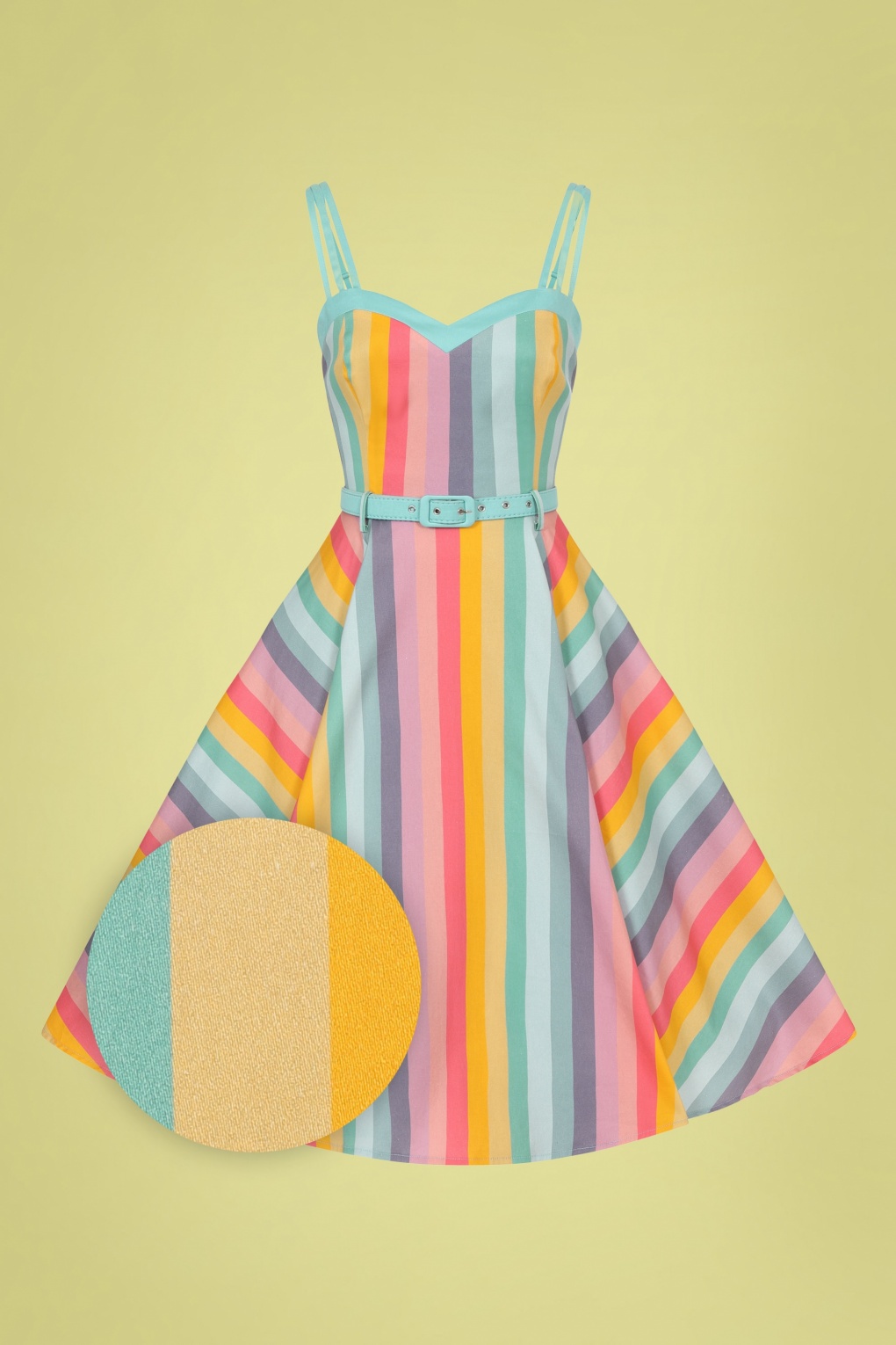 50s Nova Dreamy Rainbow Stripe Swing Dress in Multi