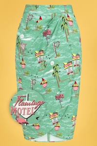 Collectif Clothing - Kala Motel Pencil Skirt Années 50 en Menthe