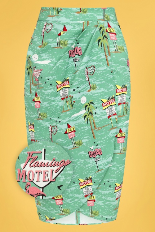 Collectif Clothing - Kala Motel Pencil Skirt Années 50 en Menthe
