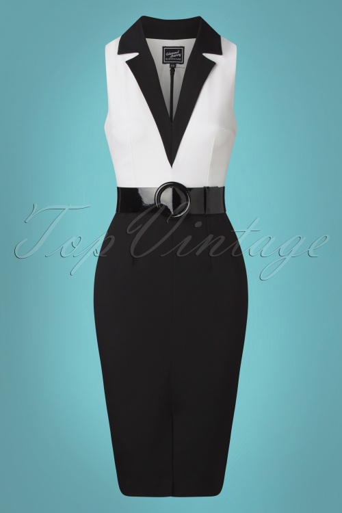 Glamour Bunny Business Babe - 50s Yade Pencil Dress in Black and White 2