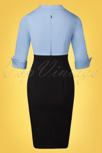 Glamour Bunny Business Babe - 50s Dianne Two Toned Pencil Dress in Black and Horizon Blue 6