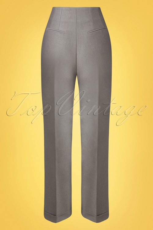 Glamour Bunny Business Babe - 50s Diadora Wide Suit Trousers in Gleamy Warm Grey 4