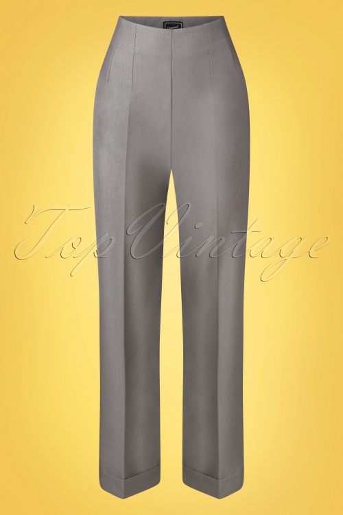 Glamour Bunny Business Babe - Diadora Wide Suit Trousers Années 50 en Gris Chaud Brillant 2