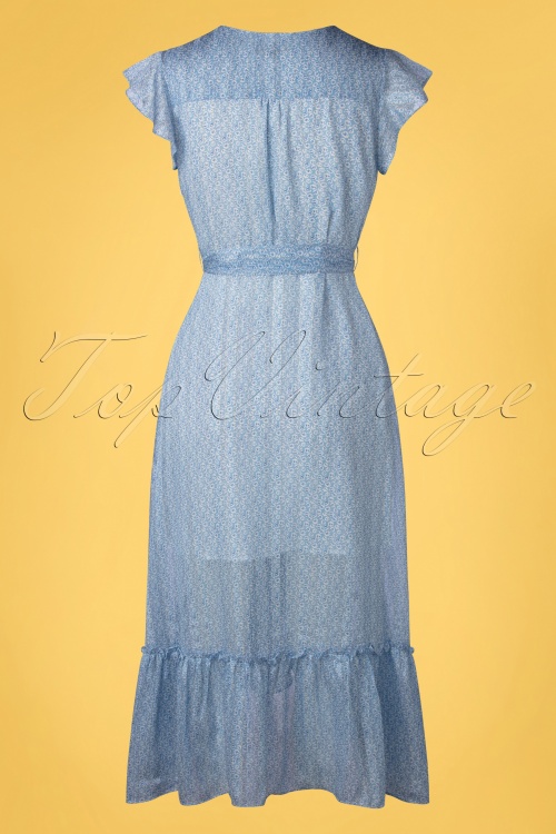 Smashed Lemon - Melly Floral Maxi Dress Années 70 en Bleu Clair 5