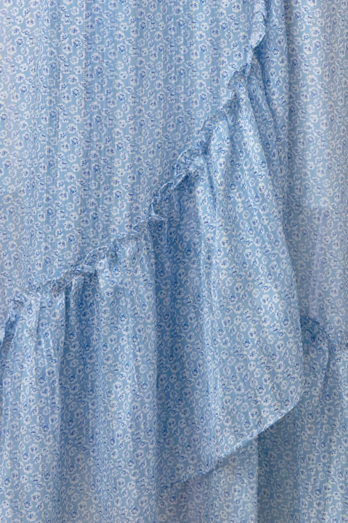 Smashed Lemon - Melly Floral Maxi Dress Années 70 en Bleu Clair 4