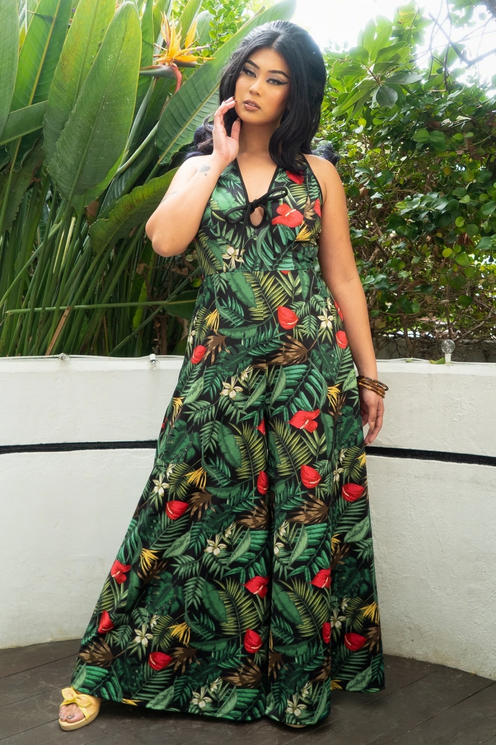 70s Limelight Jumpsuit in Dark Jungle Black
