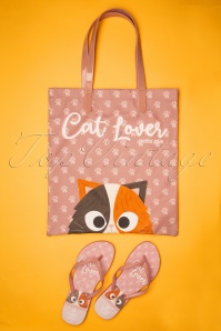Petite Jolie - 60s Cat Lover Flip Flops and Bag Set in Powder Pink 2