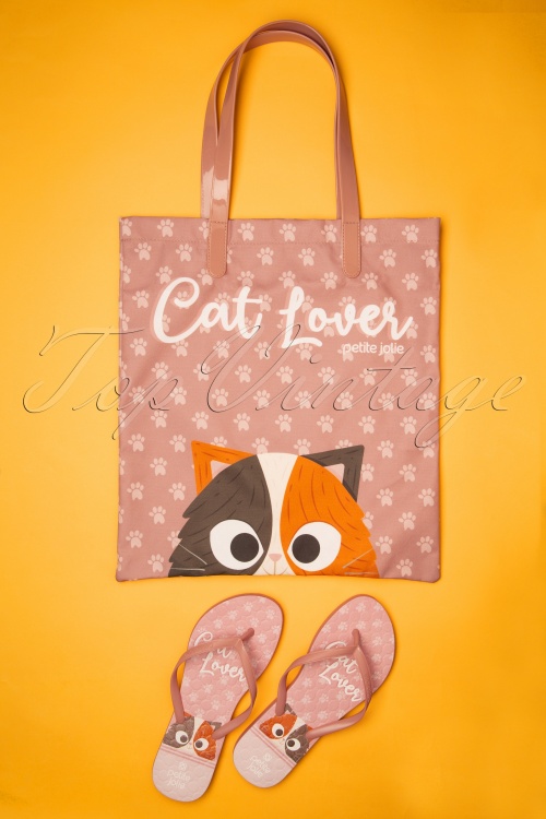 Petite Jolie - Cat Lover Flip Flops and Bag Set Années 60 en Rose Poudré 2