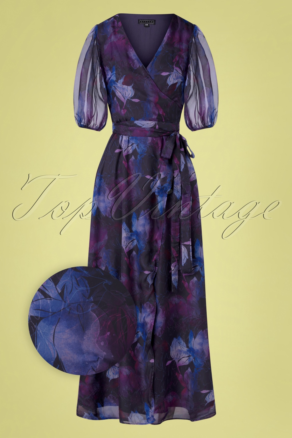 70s Winona Floral Maxi Wrap Dress in Purple