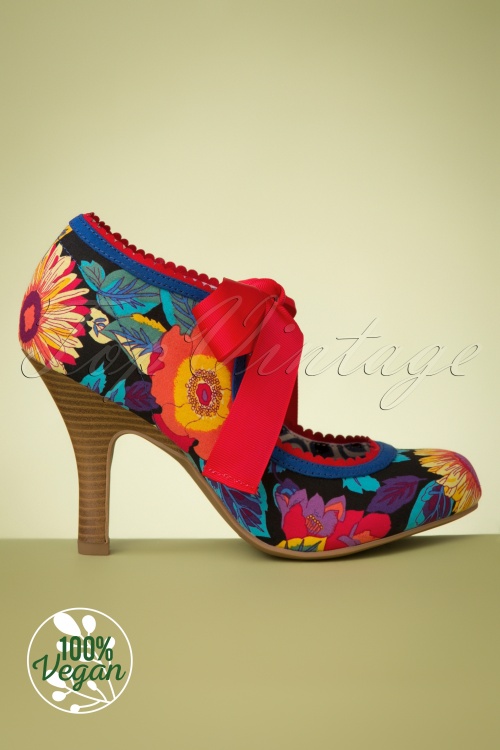 Ruby Shoo - 50s Willow Floral Pumps in Black  4