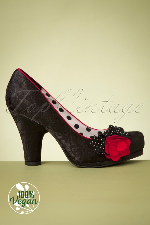 Ruby Shoo - 50s Eva Satin Pumps in Black and Red 4