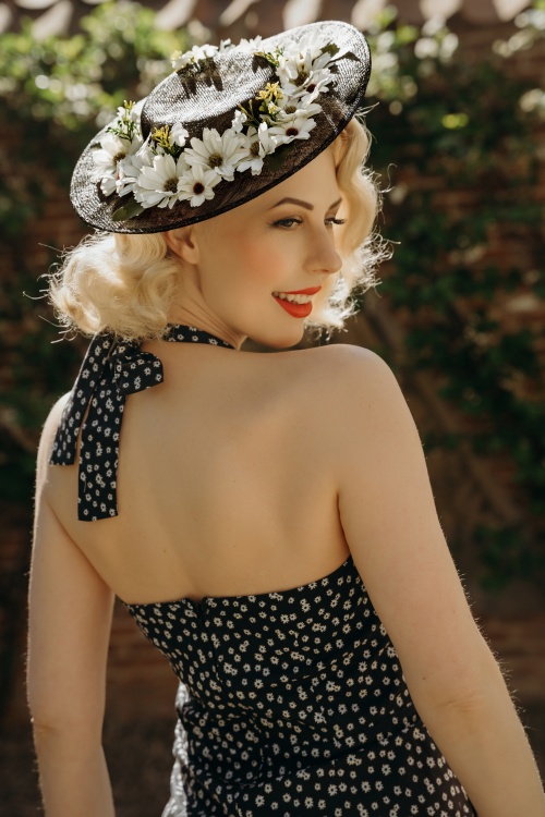 Timeless - 50s Veronica Ditsy Floral Pencil Dress in Black 2