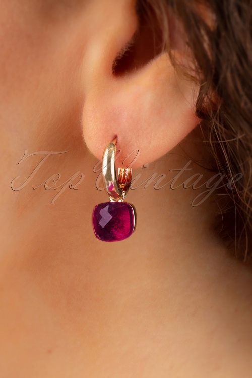 Day&Eve by Go Dutch Label - 50s Eleanor Earrings in Magenta Pink and Gold 2
