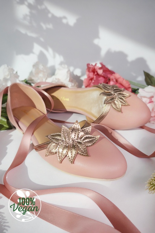 Charlie Stone - 50s Magnolia Ballerina Flats in Blush and Rose Gold