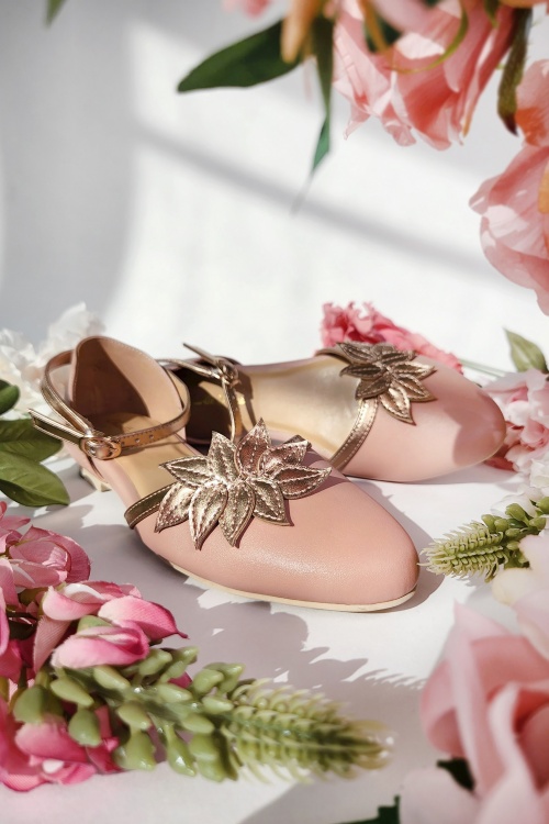 Charlie Stone - 50s Magnolia Ballerina Flats in Blush and Rose Gold 3