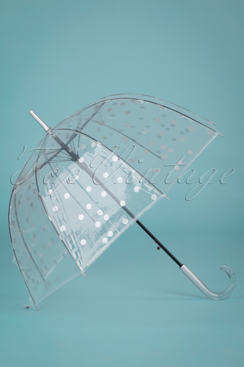 So Rainy - Pois Argentés transparante koepel paraplu in zilver 3