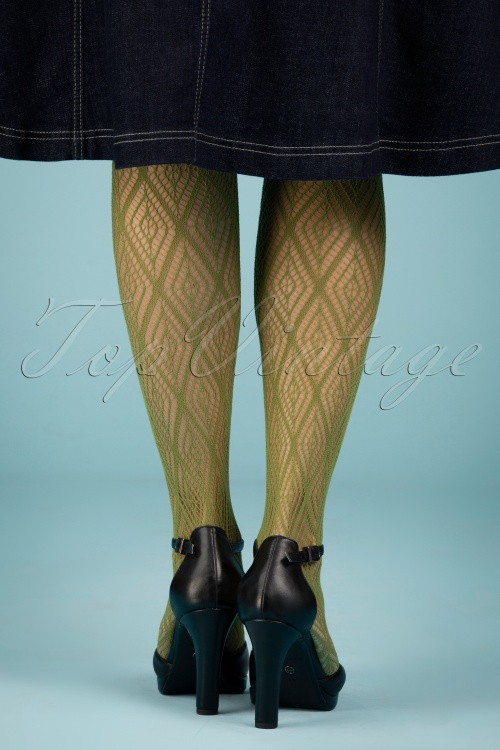 Peppery Panty - The Dynamic Open Patterned Tights in Natural Green 4