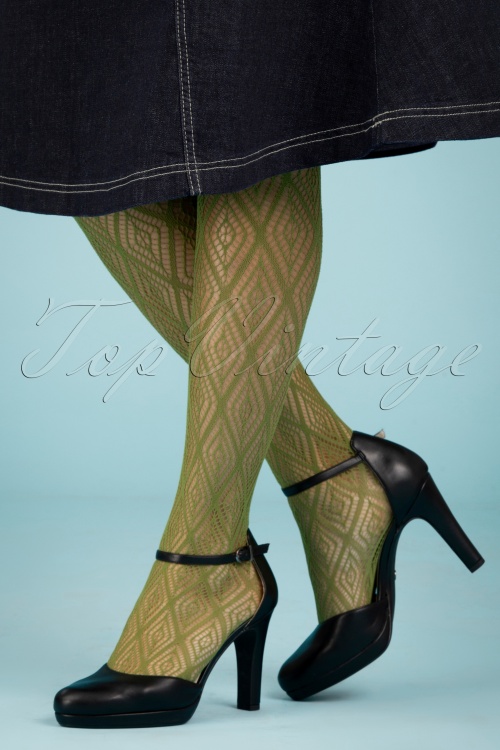 Peppery Panty - The Dynamic Open Patterned Tights in Natural Green 3