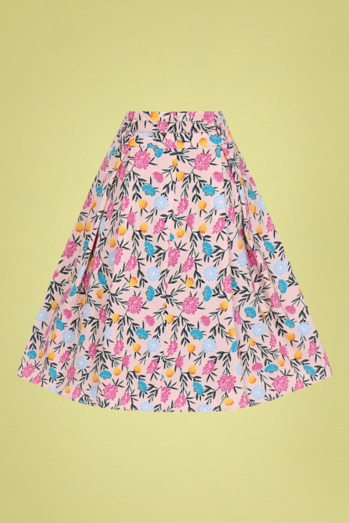 Collectif Clothing - Laken Floral Whimsy Swing Skirt Années 50 en Rose 2