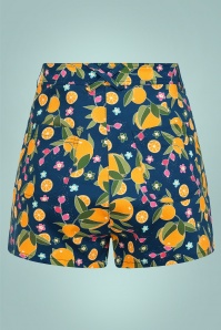 Bright and Beautiful - 70s Madison Orange Bloom Shorts in Blue 2