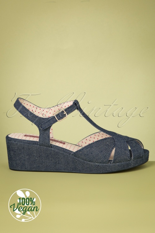 B.A.I.T. - 60s Kira Wedge Sandals in Denim Blue