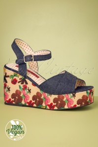 B.A.I.T. - 70s Nadia Floral Linen Platform Sandals in Denim 2
