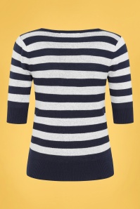 Collectif Clothing - 50s Chrissie Lobster Stripe Knitted Top in Navy and Cream 2
