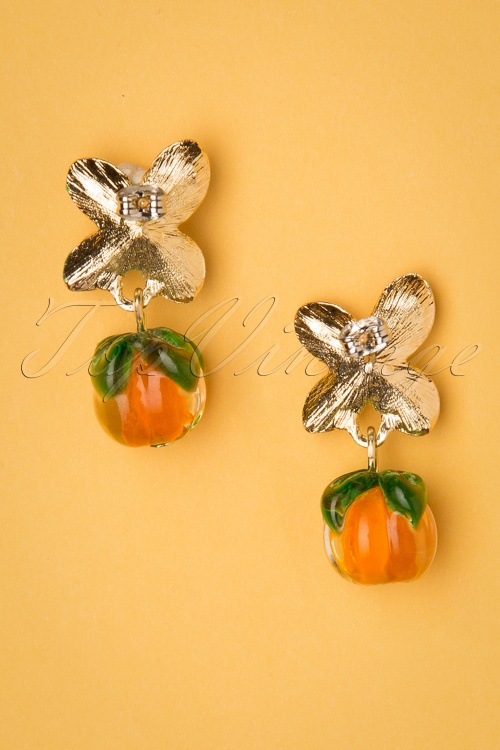 Collectif Clothing - Tisha Berries Earrings Années 60 en Orange et Vert 2