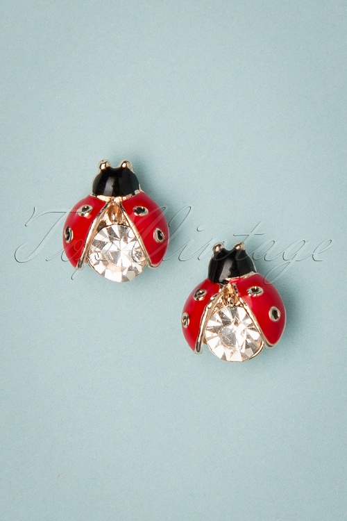 Collectif Clothing - 60s Samantha The Ladybird Studs in Red and Black