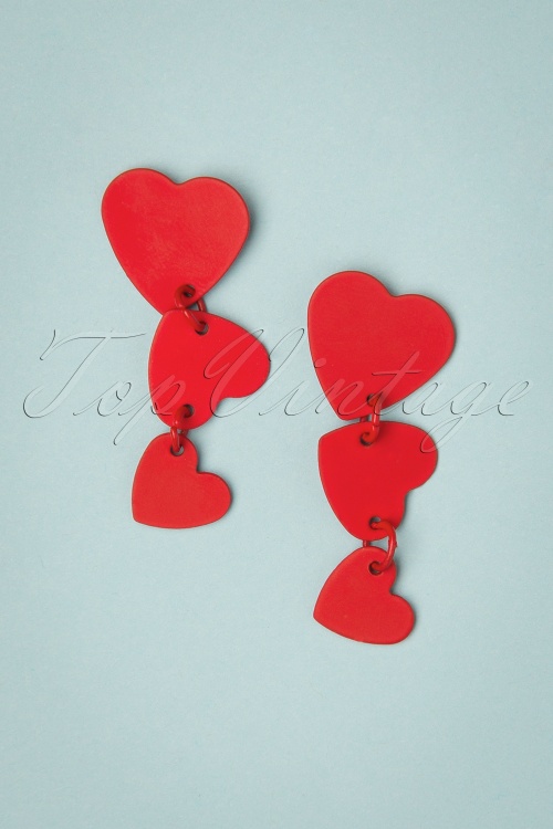 Collectif Clothing - Hearts Ladder Earrings Années 50 en Rouge