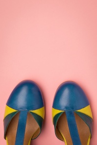 La Veintinueve - 60s Magnolia Leather T-Strap Pumps in Blue, Turquoise and Yellow 2