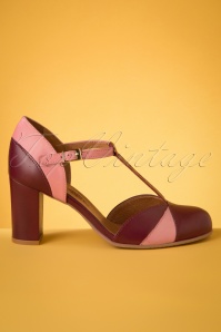 La Veintinueve - 60s Magnolia Leather T-Strap Pumps in Violet and Old Rose 3