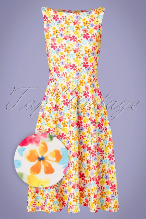 Vintage Chic for Topvintage - Frederique Blumen Swing Kleid in Weiß