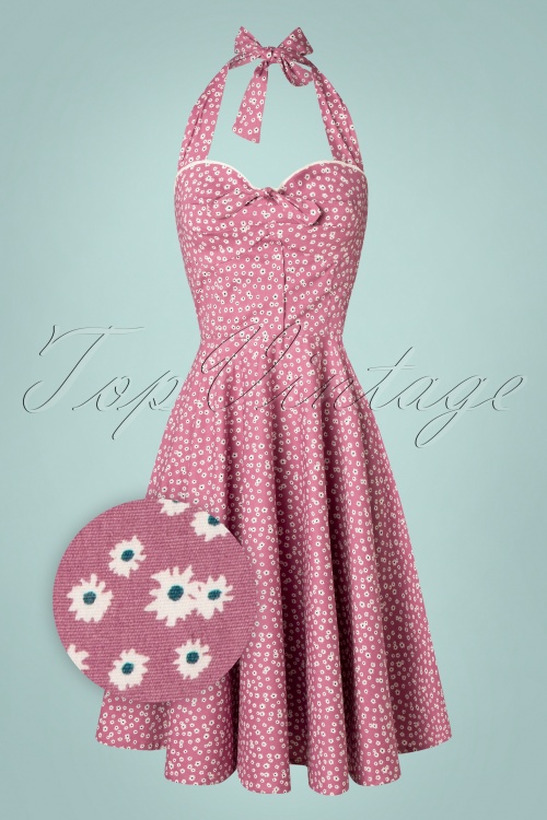 Timeless - Enaaya Floral Swing Dress Années 50 en Rose Mauve