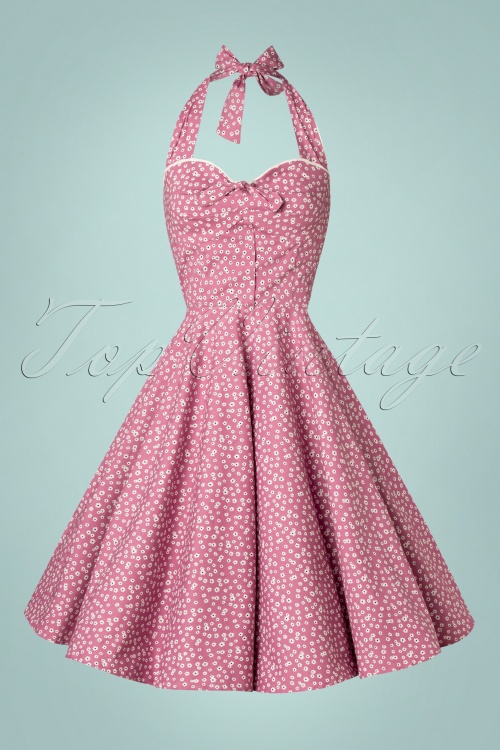 Timeless - Enaaya Floral Swing Dress Années 50 en Rose Mauve 2