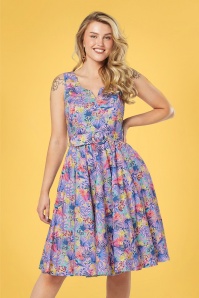 Vintage Chic for Topvintage - Layla Floral Swing Dress in White and Blue