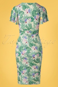 Vintage Chic for Topvintage - 50s Irene Tropical Floral Cross Over Pencil Dress in Green 6