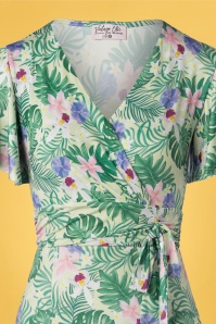 Vintage Chic for Topvintage - Irene Tropical Floral Cross Over Pencil Dress Années 50 en Vert 3