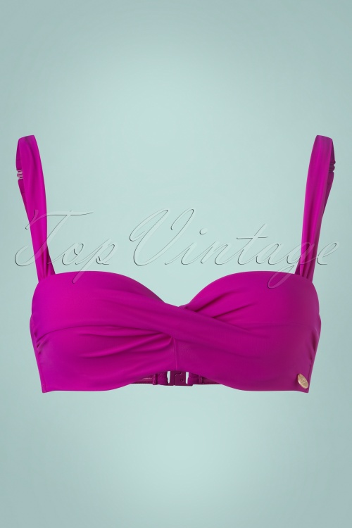 TC Beach - 50s Twisted Bikini Top in Bright Berry