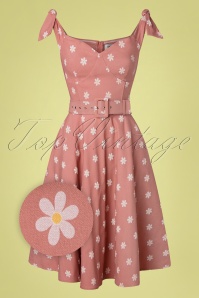 Unique Vintage - 50s Prairie Daisy Swing Dress in Powder Pink 2