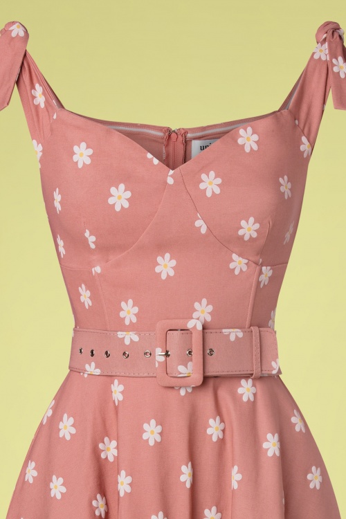 Unique Vintage - 50s Prairie Daisy Swing Dress in Powder Pink 3